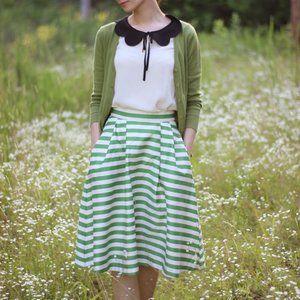 Modcloth label Dusk and Stunner skirt green stripes size M